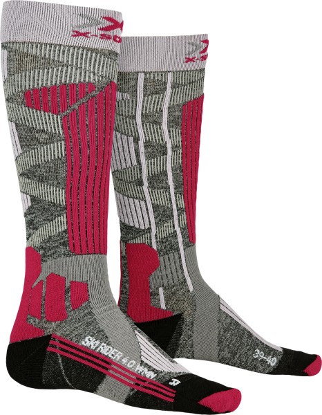 X-SOCKS Women Ski Rider 4.0 stone grey melange/pink