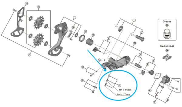 Shimano Anschlagschrauben RD-M9100 mit Platte