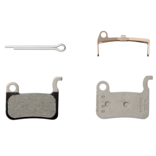 Shimano Bremsbeläge A01S Kunstharz mit Feder und Clip Paar offen