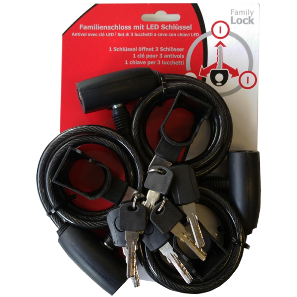 Kabelschloss, Familienschloss, gleichgängige Schlüssel 3er Set schwarz Länge 120cm Ø 8mm