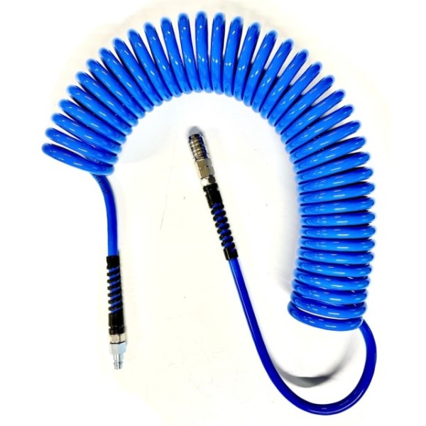AZE Druckluftspiralschlauch 7.5m 12x8mm mit Anschlüssen blau