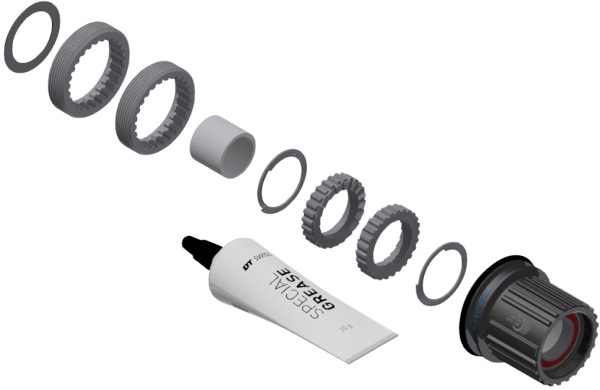 DT Swiss Leerlaufkörper Umbausatz Shimano Microspline Stahl, 3-Pawl zu Ratchet LN, ohne Endanschlag