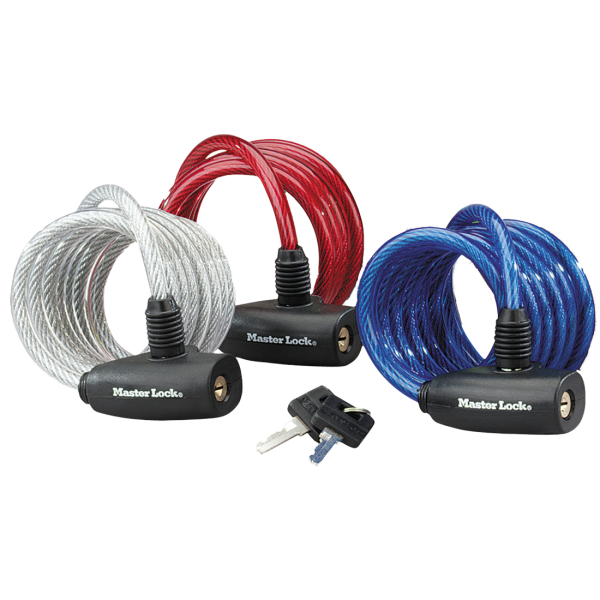 Masterlock Spiralkabelschloss, mit Schlüssel 6er Box farbig