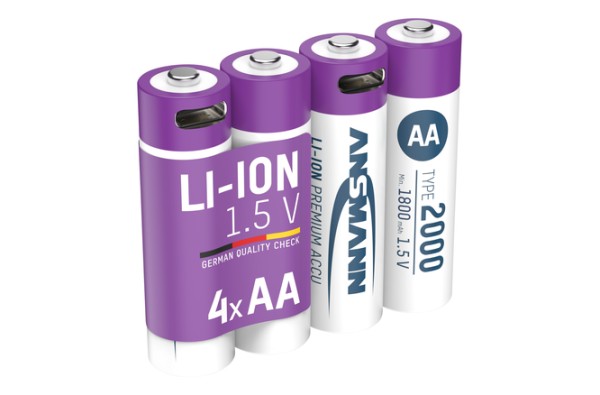 Ansmann aufladbare Batterien Li-Ion Akkus Mignon AA Typ 2000 (min.1800mAh) 4er-Blister