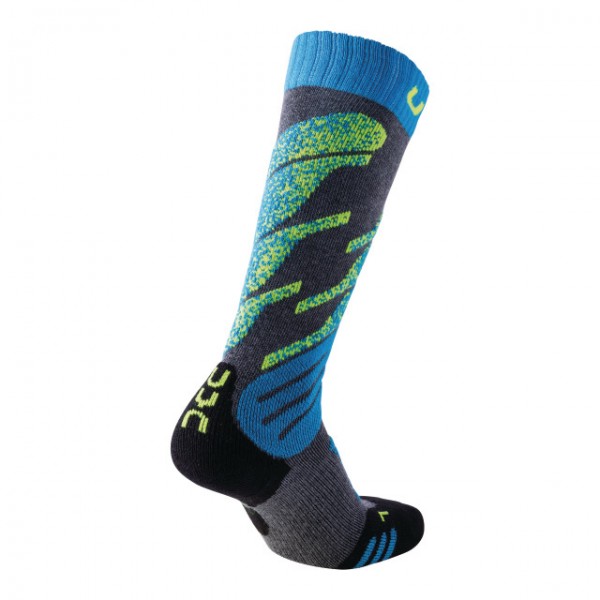 UYN Junior Ski Socks medium grey melange / turquoise
