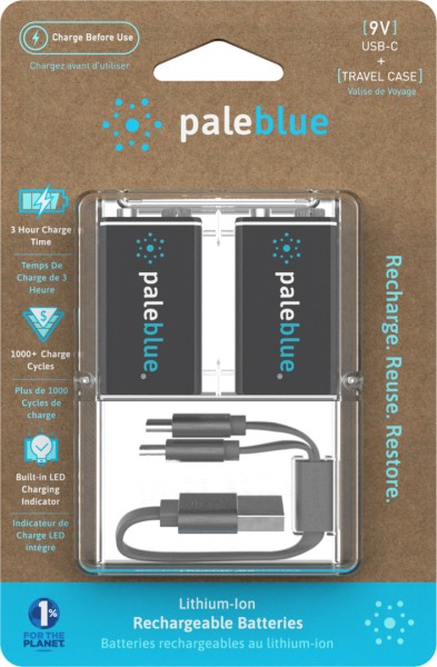 Pale Blue Wiederaufladbare Batterie 9V USB-C 2pcs