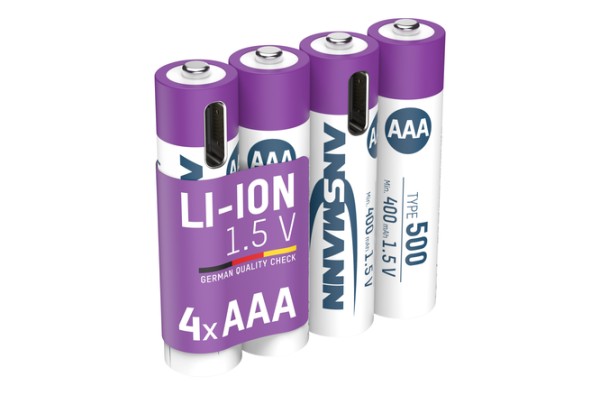 Ansmann aufladbare Batterien Li-Ion Akkus Micro AAA Typ 500 (min.400mAh) 4er-Blister